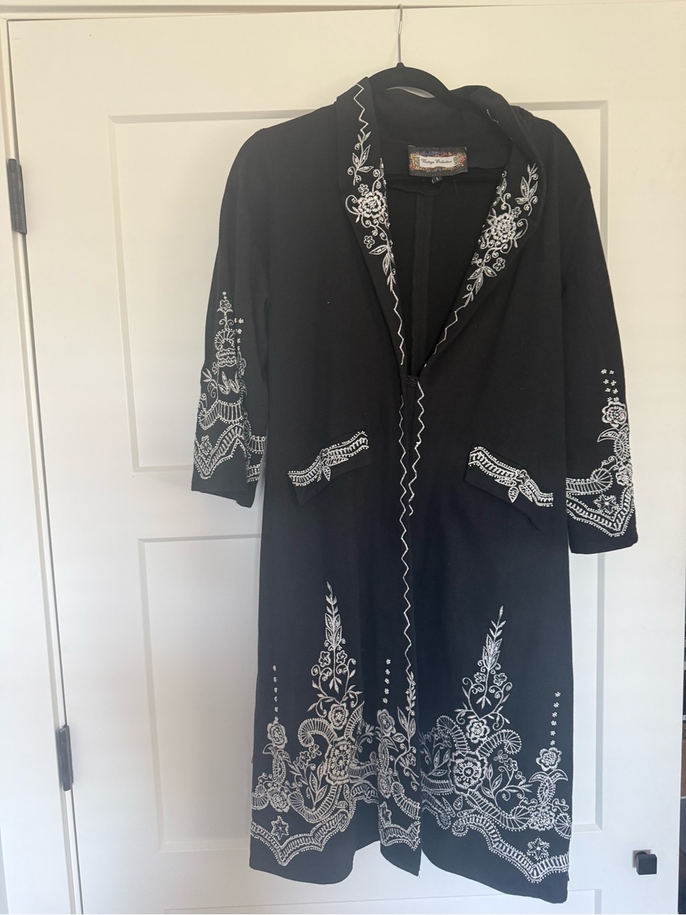 Black Embroidered jacket with White Floral Trim - Picture 3 of 7